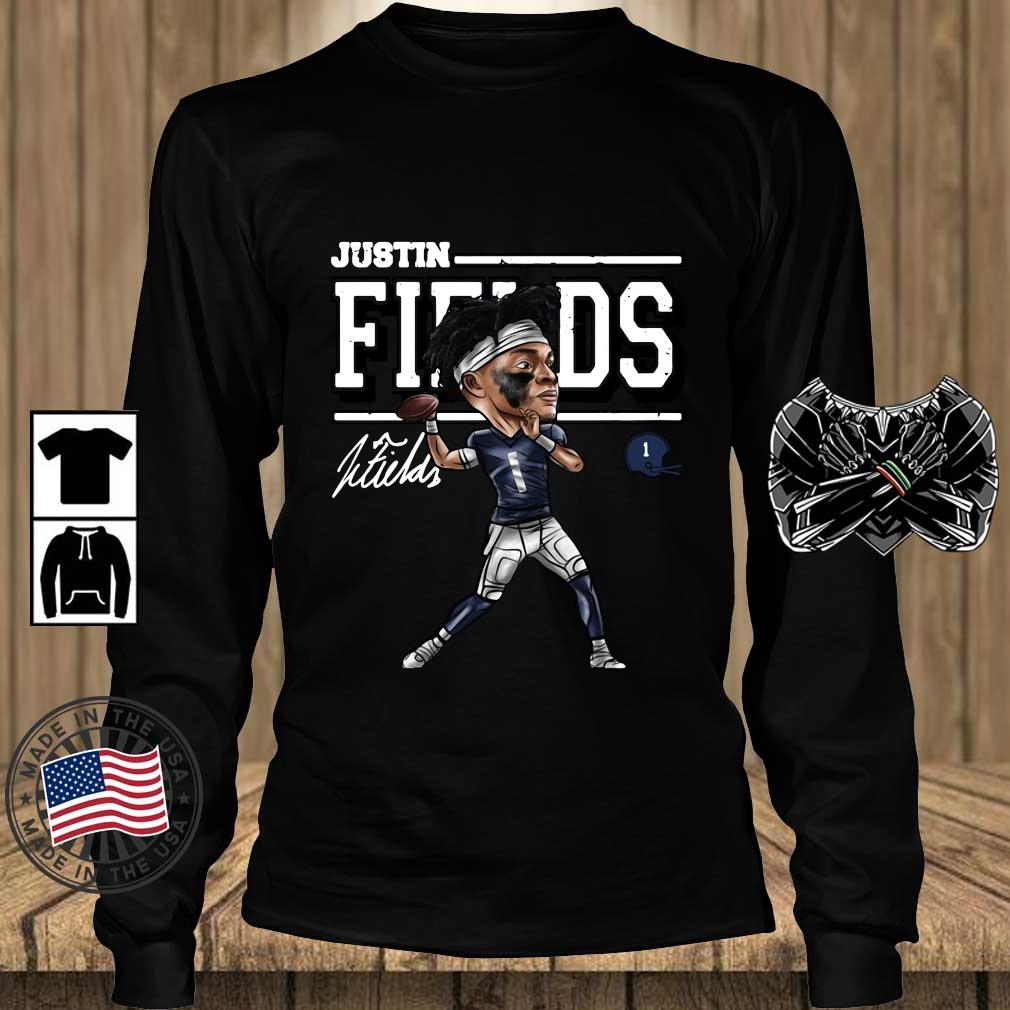Chicago football Justin Fields cartoon signature shirt, hoodie