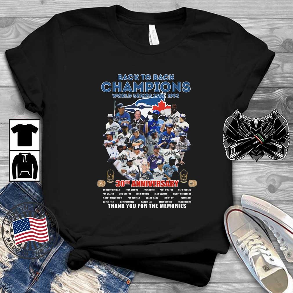 Toronro Blue Jays Back To Back Champions World Series 1992 1993 30th Anniversary Signatures Thank You Shirt