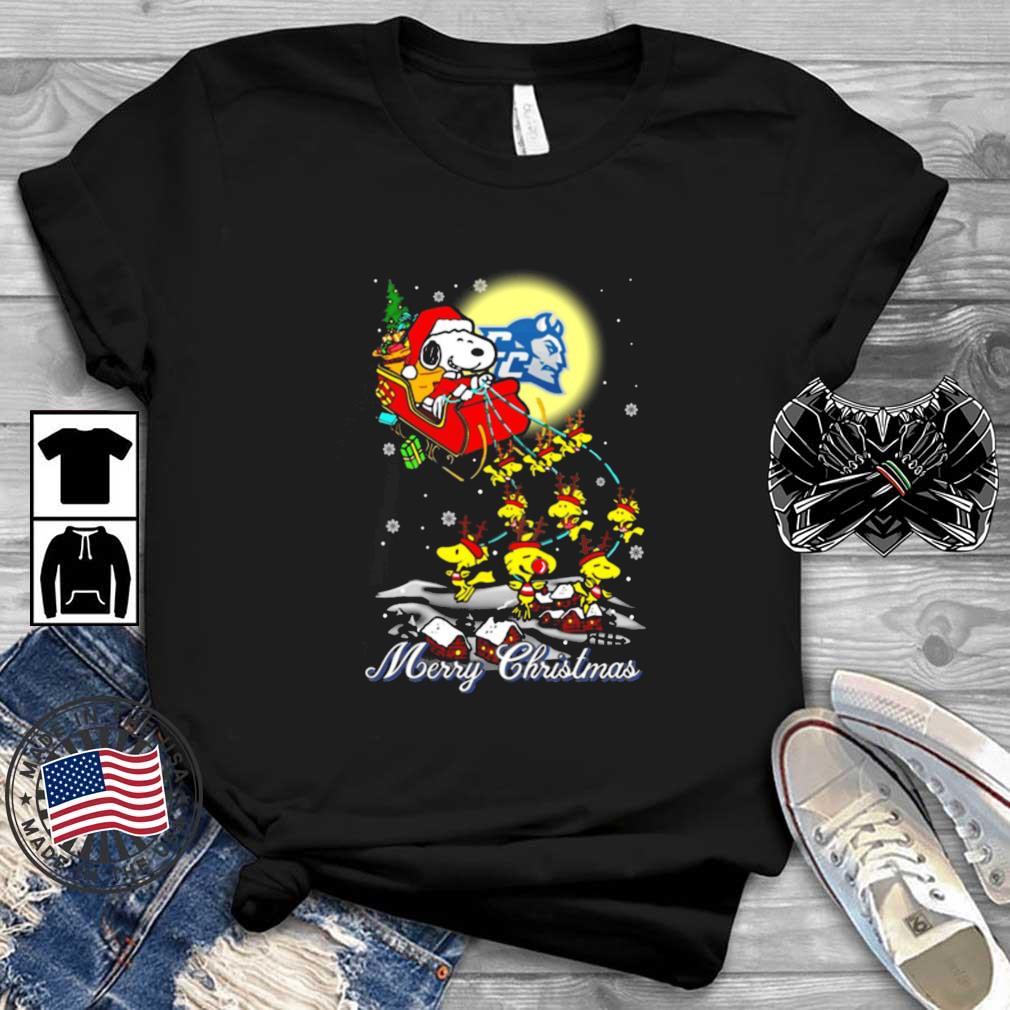 Santa Snoopy And Woodstock Central Connecticut State Blue Devils Ugly Merry Christmas sweater