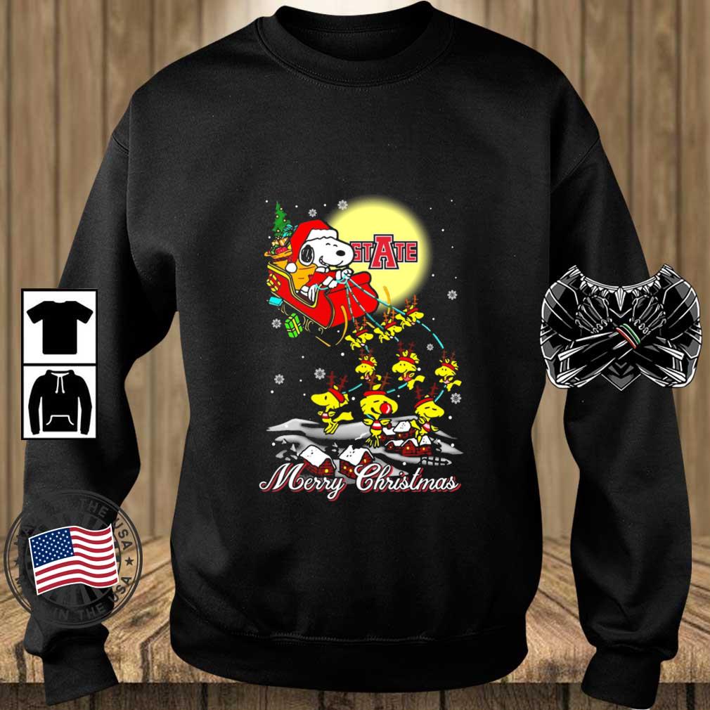 Santa Snoopy And Reindeer Woodstock Arkansas State Red Wolves Merry Christmas sweater