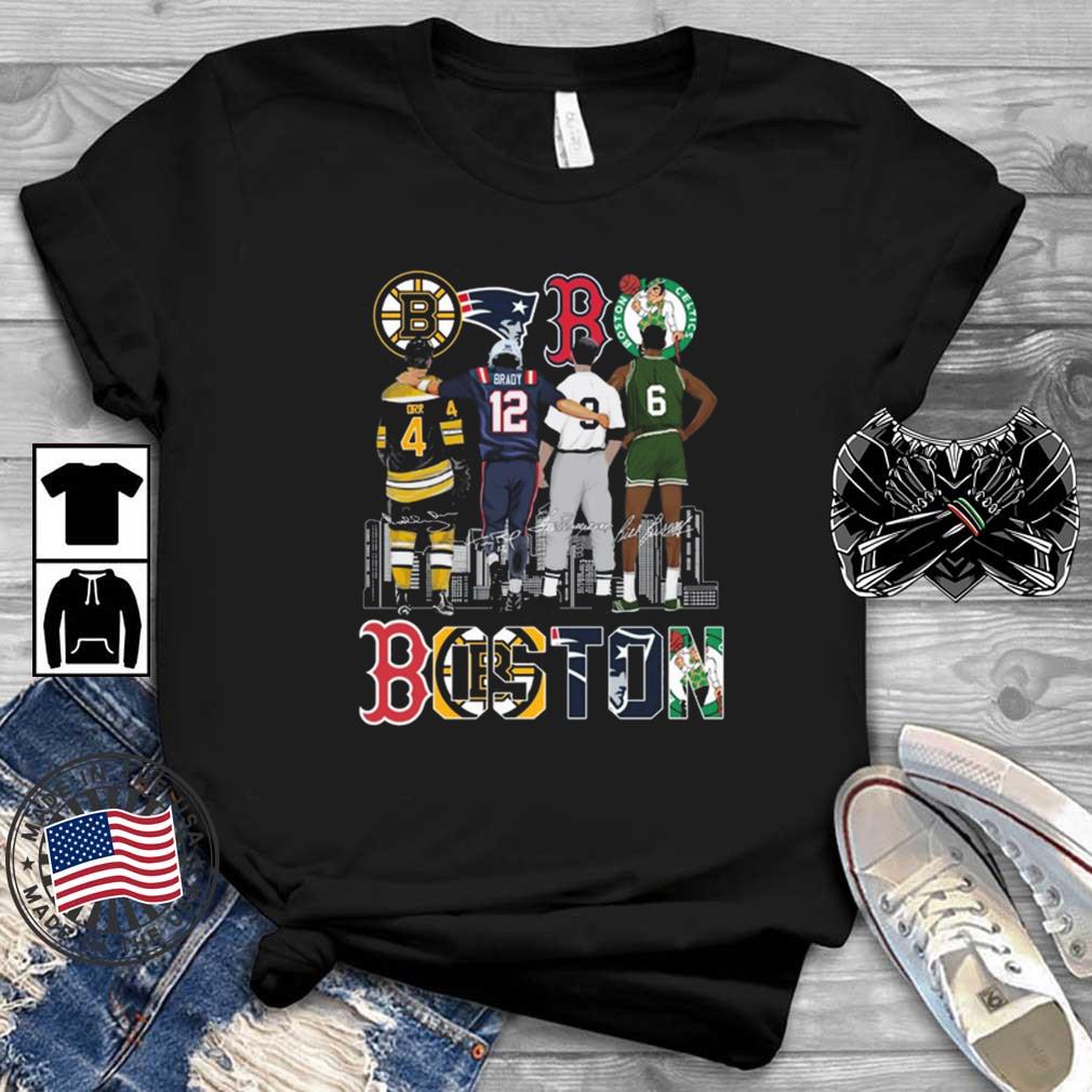 Boston Sports Bobby Orr Tom Brady Ted Williams And Bill Russell Signatures  shirt, hoodie, sweater, long sleeve and tank top
