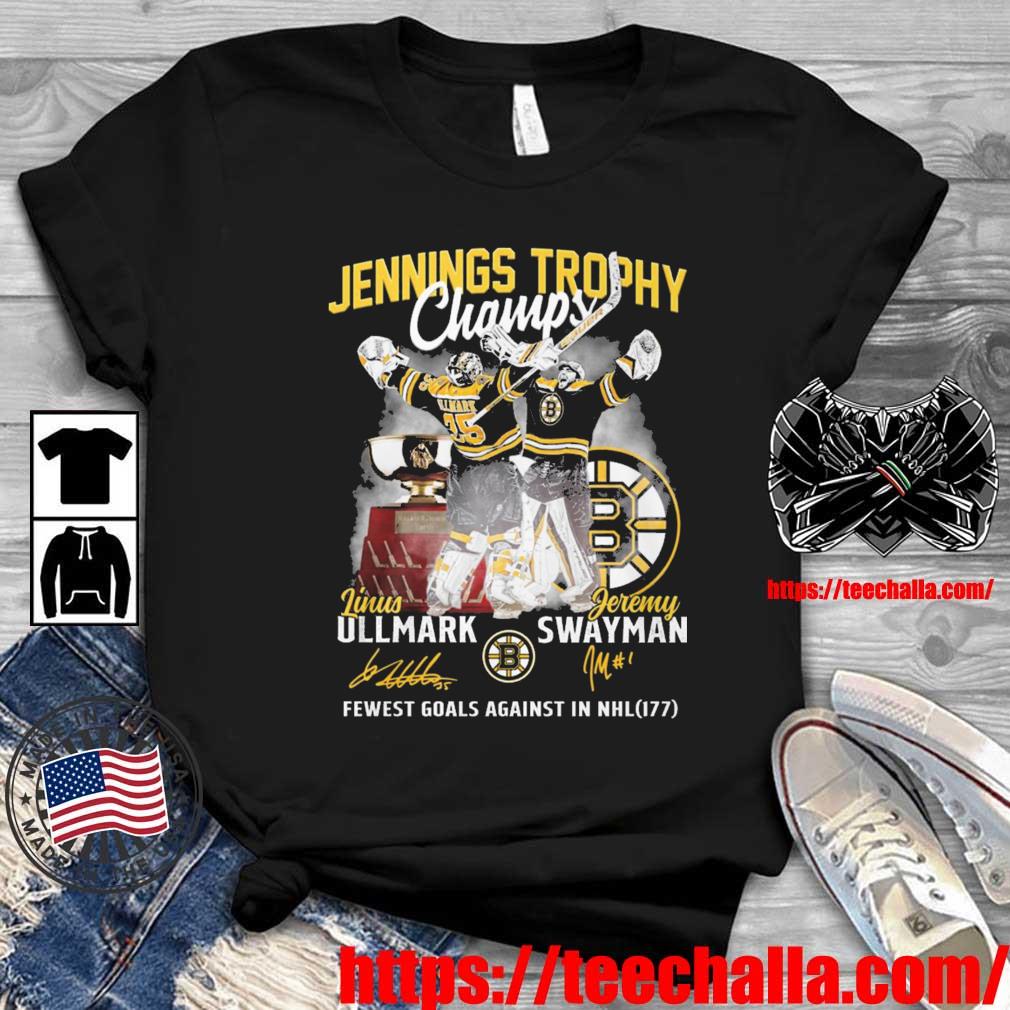 Boston Bruins Jennings Trophy Champs Linus Ullmark And Jeremy Swayman Feest  Goals Against In NHL Signatures shirt, hoodie, sweater, long sleeve and  tank top