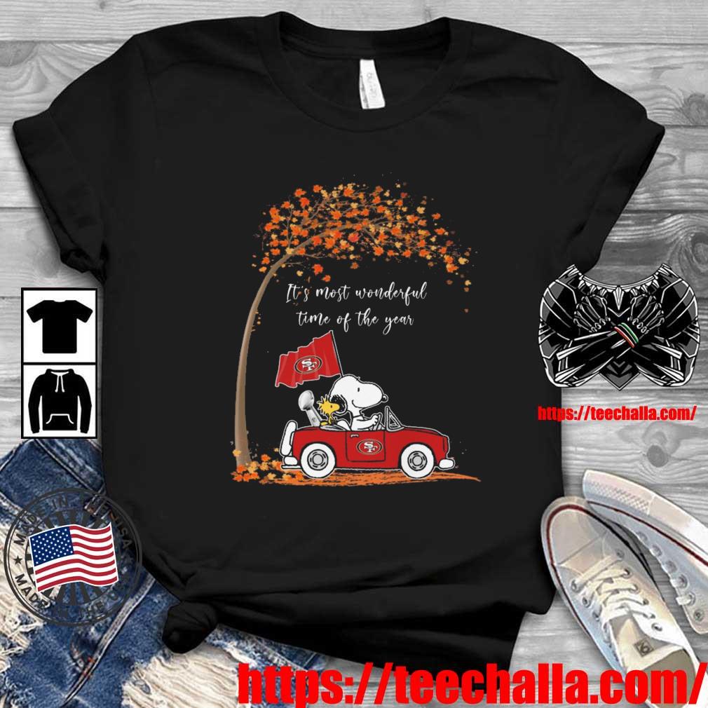 Original Snoopy And Woodstock San Francisco 49ers Driving Car It's Most Wonderful Time Of The Year shirt