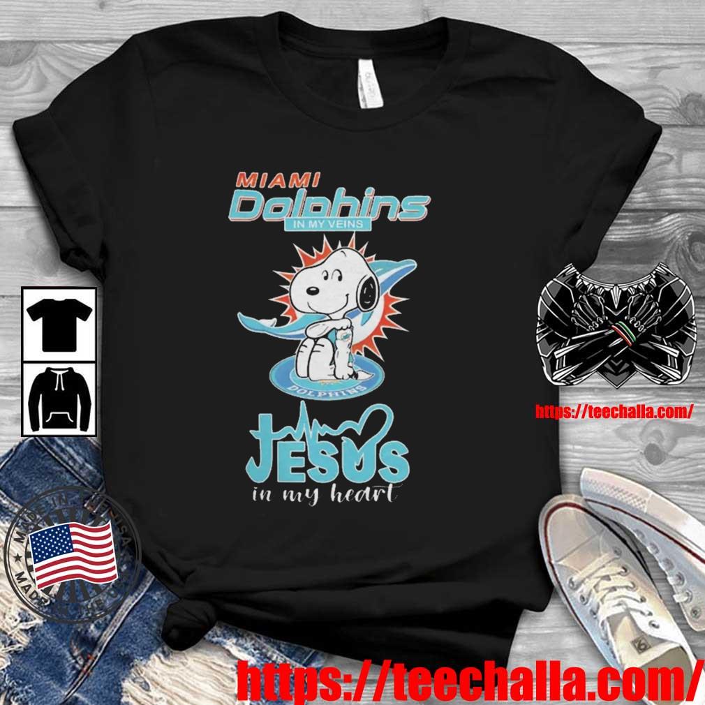 Original Snoopy Miami Dolphins In My Veins Jesus In My Heart shirt